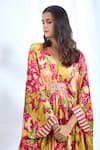 Shop_Gopi Vaid_Pink Satin Printed Crysanthemum V-neck Pattern Kaftan _Online_at_Aza_Fashions