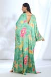 Shop_Gopi Vaid_Green Satin Printed Floral Boquet V-neck Pattern Kaftan _at_Aza_Fashions