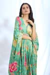 Shop_Gopi Vaid_Green Satin Printed Floral Boquet V-neck Pattern Kaftan _Online_at_Aza_Fashions