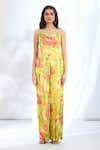 Gopi Vaid_Yellow Satin Printed Floral Jacket Open Stripe Short And Jumpsuit Set _Online_at_Aza_Fashions