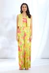 Buy_Gopi Vaid_Yellow Satin Printed Floral Jacket Open Stripe Short And Jumpsuit Set _Online_at_Aza_Fashions