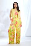 Shop_Gopi Vaid_Yellow Satin Printed Floral Jacket Open Stripe Short And Jumpsuit Set _Online_at_Aza_Fashions