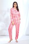 Buy_Gopi Vaid_Pink Satin Printed Ikat Shawl Collar Blazer Top With Pant _Online_at_Aza_Fashions