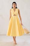 Buy_Lavanya Ahuja_Yellow Organza Wavy Buttercup Cut Out Dress _Online_at_Aza_Fashions