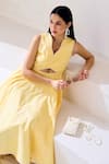 Buy_Lavanya Ahuja_Yellow Organza Wavy Buttercup Cut Out Dress 