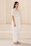 Lavanya Ahuja_White Satin Embroidery Pearl V-neck Sheer Jacquard Kaftan With Pant _at_Aza_Fashions