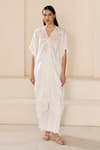 Buy_Lavanya Ahuja_White Silk Organza Embroidery Floral V-neck Cutwork Embrodiered Kaftan With Pant _at_Aza_Fashions