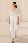 Buy_Lavanya Ahuja_White Silk Organza Embroidery Floral V-neck Cutwork Embrodiered Kaftan With Pant _Online_at_Aza_Fashions