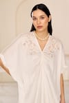 Lavanya Ahuja_White Silk Organza Embroidery Floral V-neck Cutwork Embrodiered Kaftan With Pant _at_Aza_Fashions