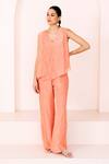 Shop_Lavanya Ahuja_Peach Lace Fabric Wavy Asymmetrical Panelled Tunic With Pant _at_Aza_Fashions