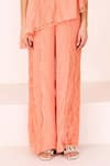 Lavanya Ahuja_Peach Lace Fabric Wavy Asymmetrical Panelled Tunic With Pant _Online_at_Aza_Fashions