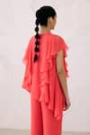 Shop_Lavanya Ahuja_Red Georgette Round Coral Asymmetrical Frills Embroidered Tunic With Pant _at_Aza_Fashions