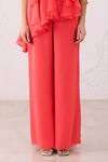 Lavanya Ahuja_Red Georgette Round Coral Asymmetrical Frills Embroidered Tunic With Pant _Online_at_Aza_Fashions