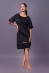 Buy_That Thing You Love_Black Satin Embroidery Beads Round Short Dress _at_Aza_Fashions