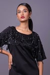 That Thing You Love_Black Satin Embroidery Beads Round Short Dress _Online_at_Aza_Fashions