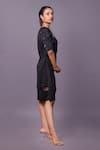 Buy_That Thing You Love_Black Satin Embroidery Beads Round Short Dress _Online_at_Aza_Fashions