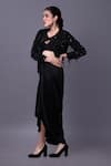 Shop_That Thing You Love_Black Satin Embroidery Beads Round Jacket With Draped Skirt _Online_at_Aza_Fashions