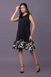 Buy_That Thing You Love_Black Scuba Embroidery Sequins Round Frill Dress _at_Aza_Fashions