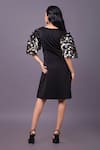 Shop_That Thing You Love_Black Scuba Embroidery Sequins V-neck Puff Sleeve Dress _at_Aza_Fashions