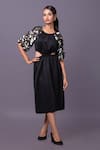 Buy_That Thing You Love_Black Scuba Embroidery Sequins Round Cut Out Dress _at_Aza_Fashions