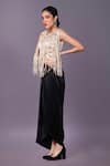 Buy_That Thing You Love_Beige Satin Embroidery Tassels Round Sleeveless Top _Online_at_Aza_Fashions