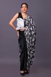 Buy_That Thing You Love_Black Satin Embroidery Beads Floral Print Waistcoat Saree With Draped Skirt _at_Aza_Fashions