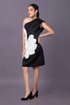 Buy_That Thing You Love_Black Scuba Embroidery Flower One Shoulder Cutdana Dress _at_Aza_Fashions