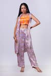 Buy_That Thing You Love_Purple Satin Printed Scribble Floral Square Jacket With Pant Set _at_Aza_Fashions