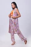 Shop_That Thing You Love_Purple Satin Printed Scribble Floral Square Jacket With Pant Set _Online_at_Aza_Fashions