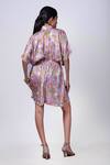 Shop_That Thing You Love_Purple Satin Printed Scribble Floral Collar Draped Shirt Dress _at_Aza_Fashions