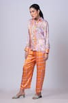 Shop_That Thing You Love_Orange Satin Printed Scribble Check Pant _at_Aza_Fashions