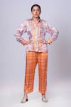 That Thing You Love_Orange Satin Printed Scribble Check Pant _Online_at_Aza_Fashions