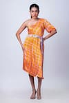 Buy_That Thing You Love_Orange Satin Printed Scribble Check One-shoulder One Dress _at_Aza_Fashions