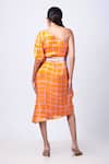 Shop_That Thing You Love_Orange Satin Printed Scribble Check One-shoulder One Dress _at_Aza_Fashions