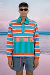 Buy_Siddhartha Bansal_Blue Giza Cotton Print Stripe Wishlist Pullover Jacket _at_Aza_Fashions