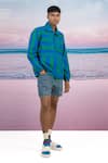 Buy_Siddhartha Bansal_Blue Giza Cotton Print Cabana Stripe Groovy Train Pullover Jacket _at_Aza_Fashions