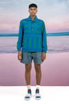 Siddhartha Bansal_Blue Giza Cotton Print Cabana Stripe Groovy Train Pullover Jacket _Online_at_Aza_Fashions