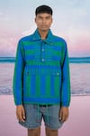 Buy_Siddhartha Bansal_Blue Giza Cotton Print Cabana Stripe Groovy Train Pullover Jacket _Online_at_Aza_Fashions