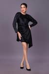 Buy_That Thing You Love_Black Satin Embroidery Beads Round Asymmetric Dress _at_Aza_Fashions