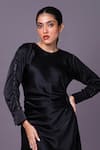 That Thing You Love_Black Satin Embroidery Beads Round Asymmetric Dress _Online_at_Aza_Fashions