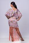 Shop_That Thing You Love_Purple Satin Printed Scribble Floral V-neck Fringe Dress _at_Aza_Fashions