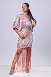 Buy_That Thing You Love_Purple Satin Printed Scribble Floral V-neck Fringe Dress _Online_at_Aza_Fashions