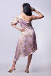 Shop_That Thing You Love_Purple Satin Printed Scribble Floral One-shoulder One Dress _at_Aza_Fashions