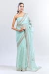 Buy_Anushree Reddy_Green Organza Embroidered Sequins Zardozi Saree With Unstitched Blouse Piece _at_Aza_Fashions