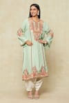 Buy_Debyani + Co_Blue Embroidered Notched Kurta Salwar Set _at_Aza_Fashions