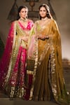 Masaba_Gold Saree Georgette Tissue Patchwork Scoop Son Barfi Set With Dupatta _Online_at_Aza_Fashions