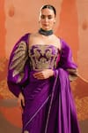 Shop_Masaba_Purple Saree Dupion And Heavy Raw Silk Embroidered Chand Jamun Fizz With Corset _at_Aza_Fashions