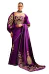 Masaba_Purple Saree Dupion And Heavy Raw Silk Embroidered Chand Jamun Fizz With Corset _Online_at_Aza_Fashions