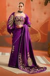 Buy_Masaba_Purple Saree Dupion And Heavy Raw Silk Embroidered Jamun Fizz Set With Jacket _at_Aza_Fashions