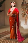 Buy_Masaba_Red Saree Pure Crepe Embroidered Jaal Plunge V Rooh Afza With Blouse _at_Aza_Fashions